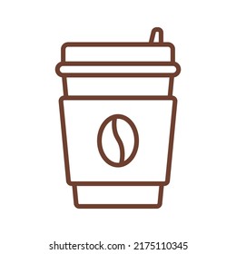 Disposable coffee cup icon with coffee beans. Vector simple line icon coffee.