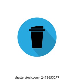 Disposable coffee cup icon with coffee beans logo, Vector illustration flat design with long shadow.

