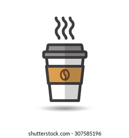 Disposable coffee cup icon with coffee beans logo. Vector, flat design