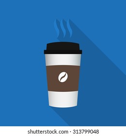 Disposable coffee cup icon with coffee beans logo flat style