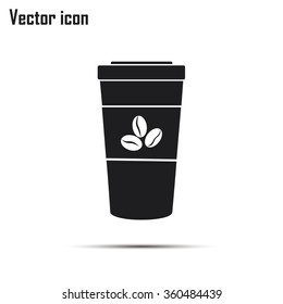 Disposable coffee cup icon with coffee beans, Vector illustratio