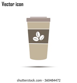 Disposable coffee cup icon with coffee beans, Vector illustration flat design