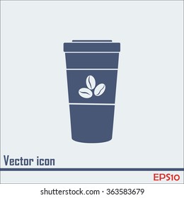 Disposable coffee cup icon with coffee beans, Vector illustratio