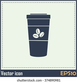 Disposable coffee cup icon with coffee beans, Vector illustratio