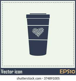Disposable coffee cup icon with coffee beans, Vector illustration