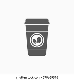 Disposable coffee cup icon with coffee beans logo