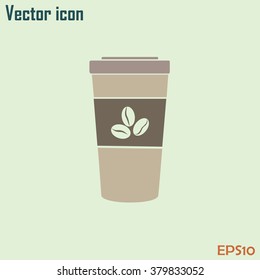 Disposable coffee cup icon with coffee beans, Vector illustration flat design