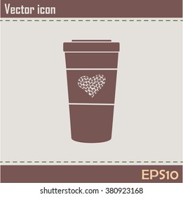 Disposable coffee cup icon with coffee beans, Vector illustratio