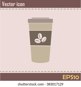 Disposable coffee cup icon with coffee beans, Vector illustratio