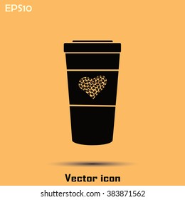 Disposable coffee cup icon with coffee beans, Vector illustratio