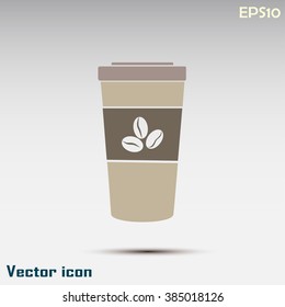 Disposable coffee cup icon with coffee beans, Vector illustration