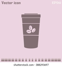 Disposable coffee cup icon with coffee beans, Vector illustratio