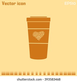 Disposable coffee cup icon with coffee beans, Vector illustratio