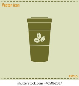 Disposable coffee cup icon with coffee beans, Vector illustratio