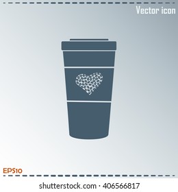 Disposable coffee cup icon with coffee beans, Vector illustration