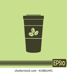 Disposable coffee cup icon with coffee beans, Vector illustratio