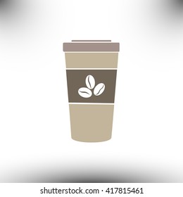 Disposable coffee cup icon with coffee beans, Vector illustratio