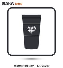 Disposable coffee cup icon with coffee beans, Vector illustration