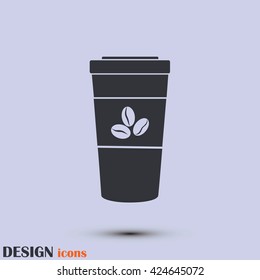 Disposable coffee cup icon with coffee beans, Vector illustratio