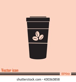 Disposable coffee cup icon with coffee beans, Vector illustratio