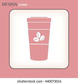 Disposable coffee cup icon with coffee beans, Vector illustration