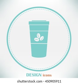 Disposable coffee cup icon with coffee beans, Vector illustratio