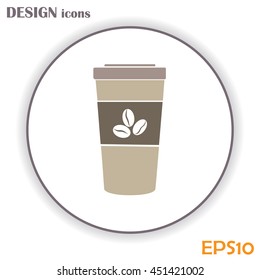 Disposable coffee cup icon with coffee beans, Vector illustratio