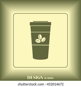 Disposable coffee cup icon with coffee beans, Vector illustratio