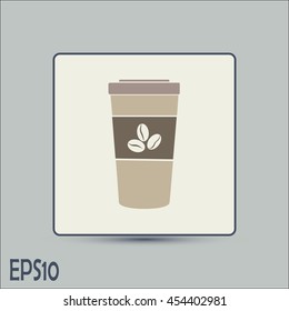 Disposable coffee cup icon with coffee beans, Vector illustratio