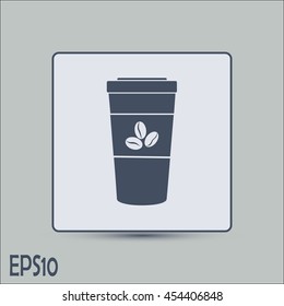 Disposable coffee cup icon with coffee beans, Vector illustratio