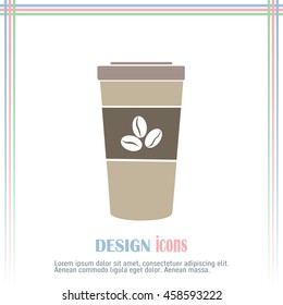 Disposable coffee cup icon with coffee beans, Vector illustratio