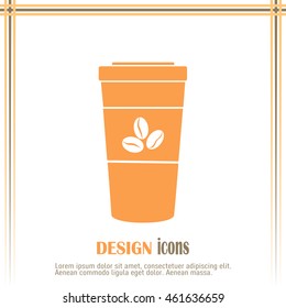 Disposable coffee cup icon with coffee beans, Vector illustratio