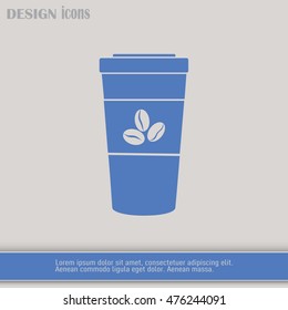 Disposable coffee cup icon with coffee beans, Vector
