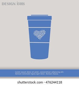 Disposable coffee cup icon with coffee beans, Vector
