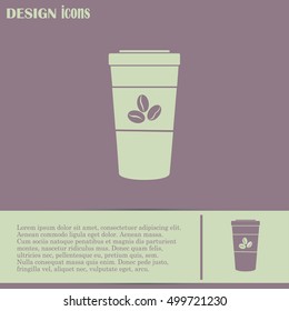 Disposable coffee cup icon with coffee beans, Vector illustratio