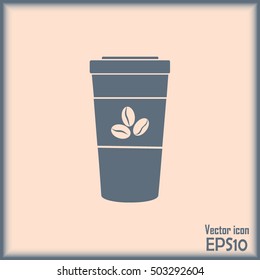 Disposable coffee cup icon with coffee beans, Vector illustration flat design