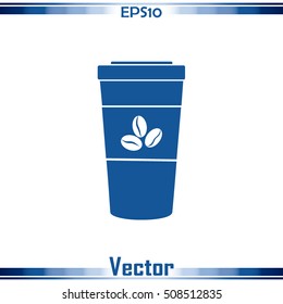Disposable coffee cup icon with coffee beans, Vector illustratio