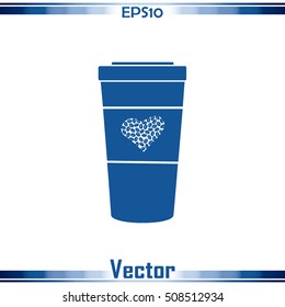 Disposable coffee cup icon with coffee beans, Vector illustratio