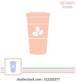 Disposable coffee cup icon with coffee beans, Vector illustratio