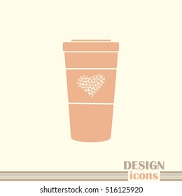 Disposable coffee cup icon with coffee beans, Vector illustratio