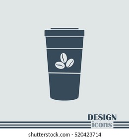 Disposable coffee cup icon with coffee beans, Vector illustratio