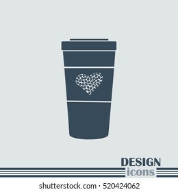 Disposable coffee cup icon with coffee beans, Vector illustration flat design