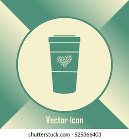 Disposable coffee cup icon with coffee beans, Vector illustratio
