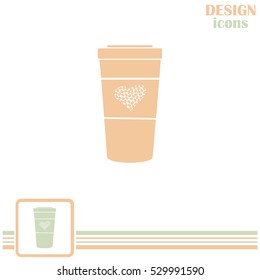 Disposable coffee cup icon with coffee beans, Vector illustratio