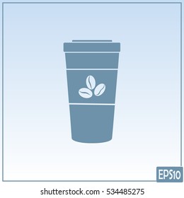 Disposable coffee cup icon with coffee beans, Vector illustratio