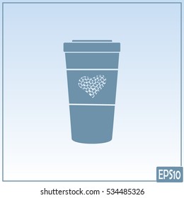 Disposable coffee cup icon with coffee beans, Vector illustratio