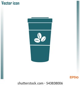 Disposable coffee cup icon with coffee beans, Vector illustratio