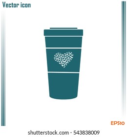 Disposable coffee cup icon with coffee beans, Vector illustratio