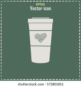 Disposable coffee cup icon with coffee beans, Vector illustration flat design