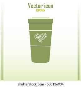 Disposable coffee cup icon with coffee beans, Vector illustration flat design
